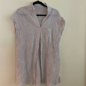 Striped Linen Tunic w/ Capped Sleeves, Sz M/L